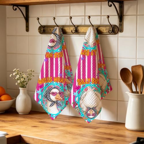 2 Pcs Funny Goose Kitchen Towels, Soft Absorbent Waffle Hand Tea Towel - Image 4