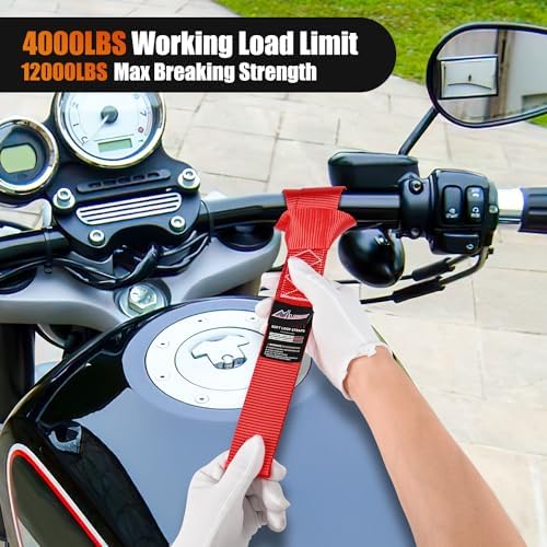 Nilight Soft Loop 1.7"x17" Motorcycle Tie Down Straps 12, 000LBS 8PK Red - Image 6