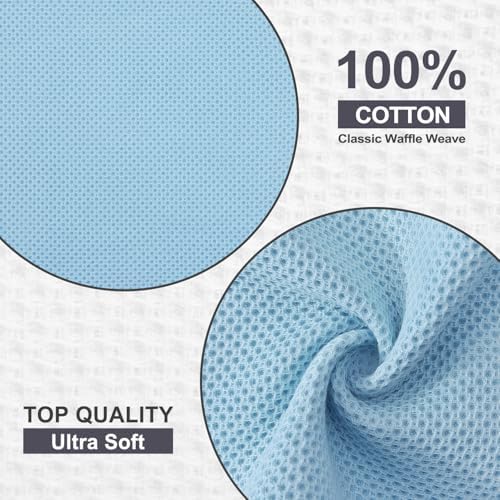 Kitinjoy 100% Cotton Waffle 12-Pack Kitchen Towels, Sky Blue - Image 3