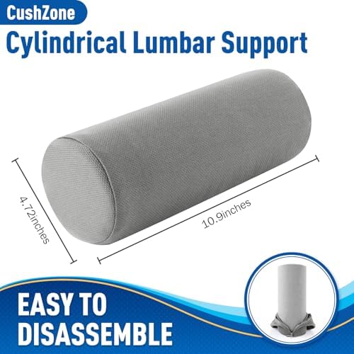 CushZone Memory Foam Lumbar Roll Support Pillow, Light Gray - Image 2