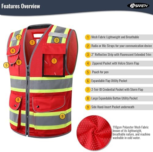 JKSafety 11 Pockets Hi-Vis Black Mesh Safety Vest - Image 2