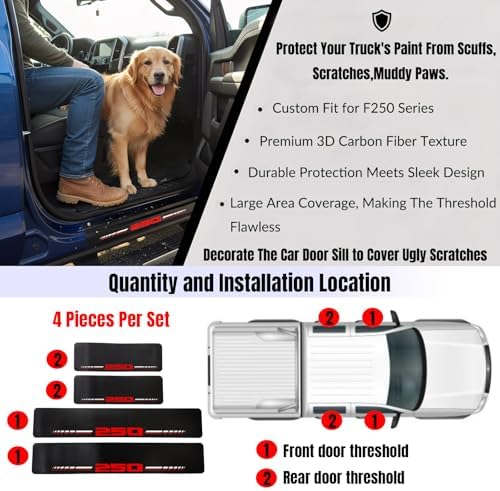 Car Door Sill Protectors for Ford F-250 F250 Super Duty（RED, Fit for F250） - Image 3