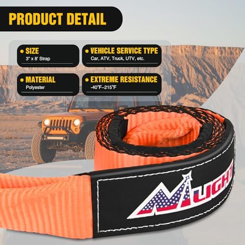Nilight 3" x 8' Tree Saver Tow Strap Lab Tested 31, 500lbs Break Strength - Image 2