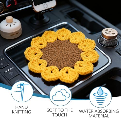 2PCS Handmade Crochet Car Cup Holder Coasters - Image 3