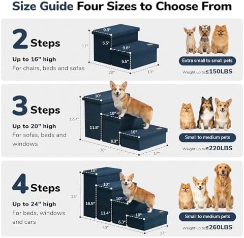 2-Step Wide Dog Stairs with Storage 11" H, Non-Slip Sturdy Pet Steps - Image 2