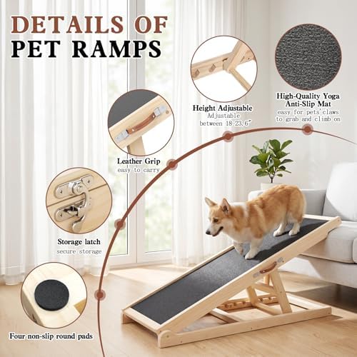 Dog Ramp for Bed Couch Car, 39.4" Long Wooden Steps for Small Pets - Image 4
