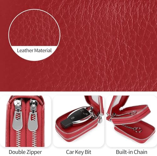 SENDEFN Car Key Fob Case Double Zipper Leather Smart Remote Keychain Protector - Image 5