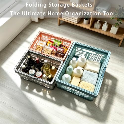 Collapsible Plastic Storage Crate - 32L Folding Organizer Basket Portable - Image 4