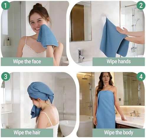 MICROFI Waffle Weave Bath Towel Set, Microfiber, 4 Pieces, Quick Dry, - Image 7