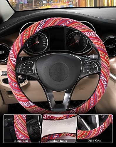 SEG Direct Boho Steering Wheel Cover, Baja Blanket Cloth, Coarse Flax - Image 3