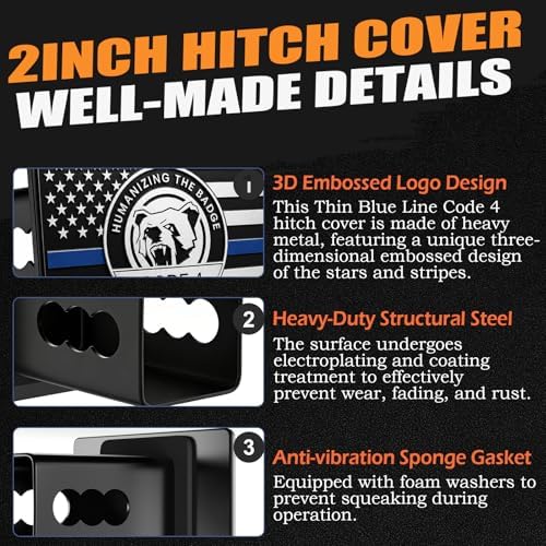 Thin Blue Line Code 4 Bear American Flag Trailer Hitch Cover - Image 3