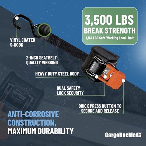 CargoBuckle G3 Heavy Duty Retractable Ratchet Straps, 2 in x 6 Ft - Image 3