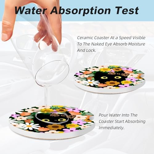 Flower Cute Black Cat Car Coasters - Image 5