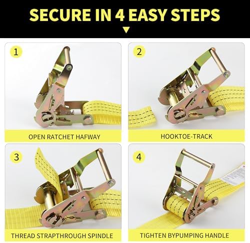 E Track Ratchet Straps, 4 Pack 2” x 12’ Heavy Duty Cargo Tie Down Straps - Image 6