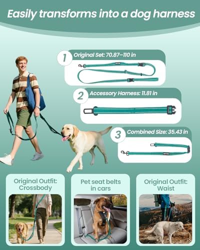 Hands Free Dog Leash with Seatbelt Set, Waist & Crossbody 33-110 lbs - Image 3