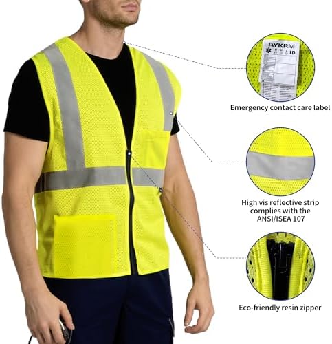 AYKRM 2 Pocket Mesh High Visibility Reflective Safety Vest - Image 2