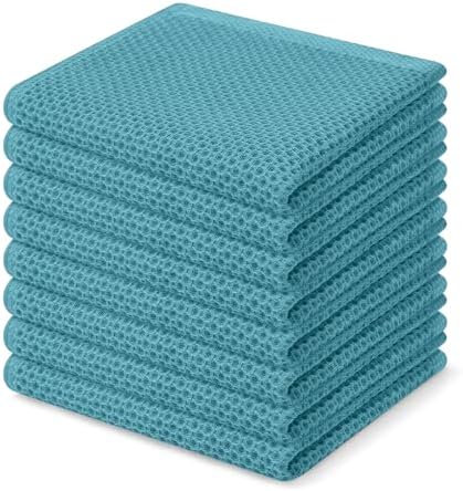 Homaxy 100% Cotton Waffle Weave Kitchen Dish Cloths 8-Pack, Lake Blue by Homaxy