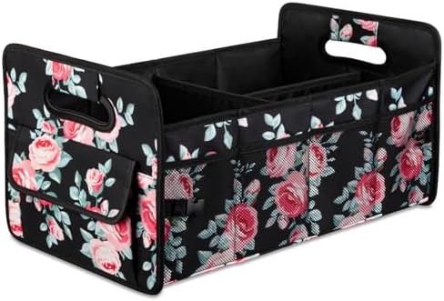 Car Trunk Organizer, Collapsible Car Organizers and Storage Black Floral by JiatuA
