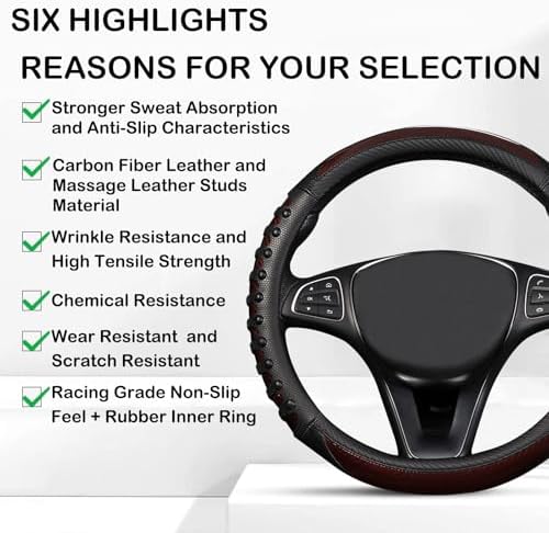3D Massage Car Steering Wheel Cover, 14.5-15 Inch Universal Brown Carbon Fibre - Image 5