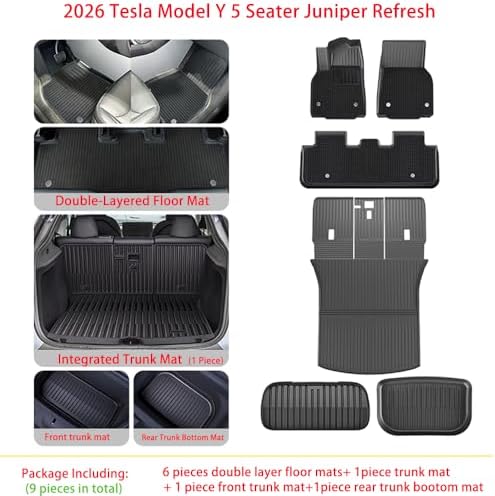 Compatible with 2026 Tesla Model Y Juniper 5 Seater Double Layer Floor Mats & - Image 3