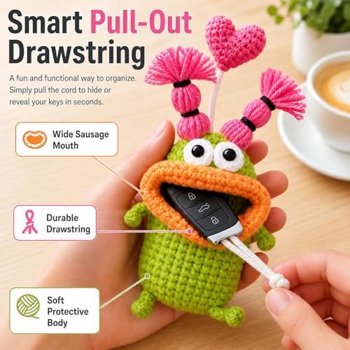 Crochet Key Case for Car Keys, Handmade Drawstring Cover - Image 5