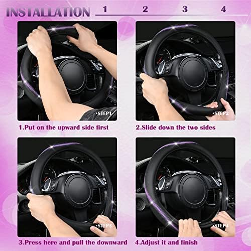 CAR PASS Bling Diamond Black Leather Steering Wheel Cover, Studded Crystal - Image 5