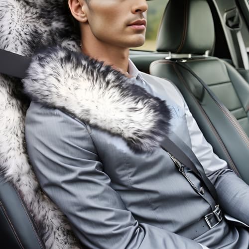 2 Pack Sheepskin Car Seat Belt Cover Pads | Long Wool Seatbelt Cushions - Image 2