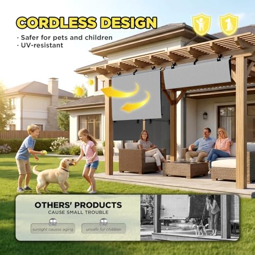Outdoor Roller Shade 6'W x 15'H Cordless Shades Roll Up, Folding Exterior Patio - Image 3