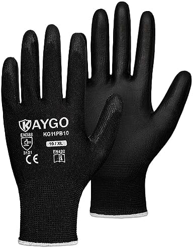 KAYGO Safety Work Gloves for Men Women, PU Coated Palm & Fingers by KAYGO