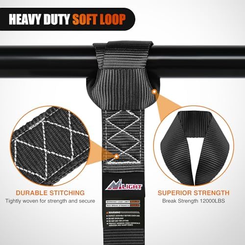 Nilight Soft Loop 1.7"x17" Motorcycle Tie Down Straps 12, 000LBS 8PK Black - Image 3
