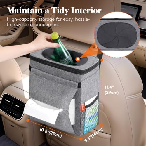 Lifewit Car Trash Can with Lid, Garbage Bag Hanging, Trash Bin, 3 Gallon - Image 2