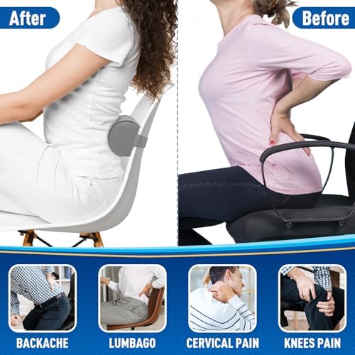 CushZone Memory Foam Lumbar Roll Support Pillow, Large Ligjt Gray - Image 5
