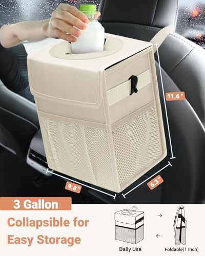 Capolo Car Trash Can with Lid, Leakproof Car Garbage Can Car Trash Bag - Image 2