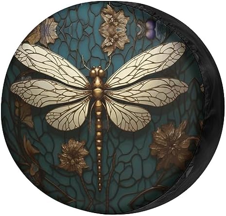Delerain Spare Tire Cover Gold Dragonfly Wheel Covers Waterproof Dust-Proof UV by Delerain