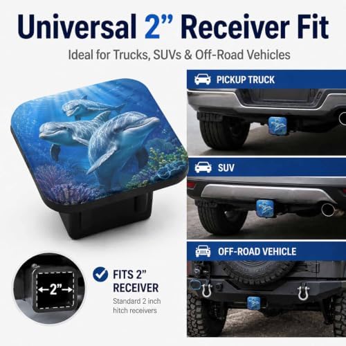 Ocean Dolphins Hitch Cover Receiver Tube Hitch Plug, Tool-Free Install Tow - Image 4