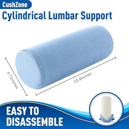 CushZone Memory Foam Lumbar Roll Support Pillow, Light Blue - Image 2