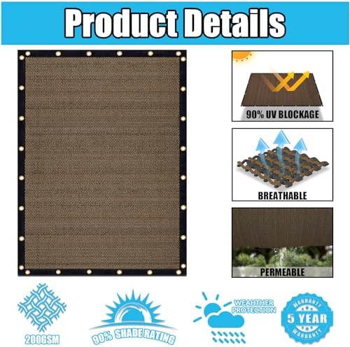 Amagenix 90% Shade Fabric 7'X 18' Mocha Sun Shade Cloth - Image 3