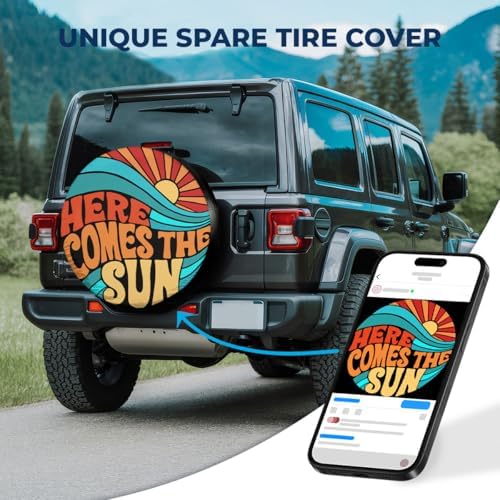 GENANY Retro Sunset Wave Thick PVC Leather Spare Tire Cover Size 18 - Image 2