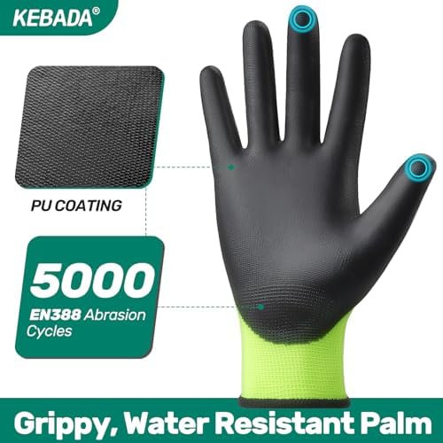 Kebada W1 Safety Work Gloves for Men & Women, Touchscreen, PU Coated - Image 2