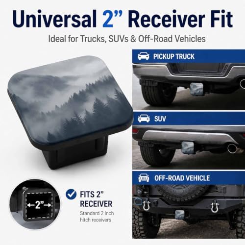 Hitch Cover Receiver Tube Hitch Plug Foggy Forest, Tool-Free Install Tow Hitch - Image 4