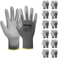 DULFINE Safety Work Gloves for Men & Women 12 Pairs, PU Coated Grey XL by DULFINE
