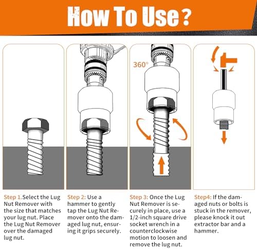 GIREORAN 6 Piece Wheel Lock Removal Kit, 1/2" Lug Nut Extractor Set - Image 5