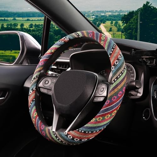 SEG Direct Boho Steering Wheel Cover, Baja Blanket Cloth, Coarse Flax - Image 2