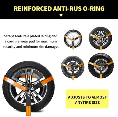 4 Pack Car Tie Down Straps for Trailers, 000 lbs Break Strength, Wheel Tire Tie - Image 2