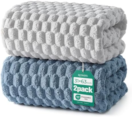 REDKISS Blue Gray Microfiber Bath Towels Large, Super Absorbent by REDKISSOnline