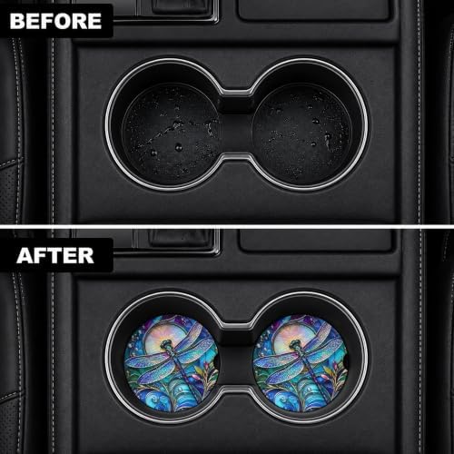 Dragonfly Car Coasters for Cup Holders, 2 Pack Absorbent Ceramic Car Cup Holder - Image 6