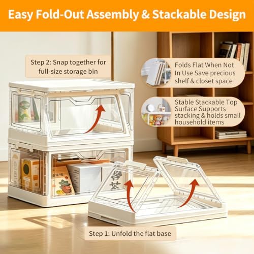 Collapsible Storage Bins with Lid, 15.35" x 11.02" x 8.66", - Image 3