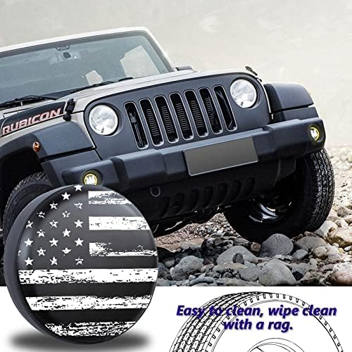 Black White Vintage American Flag Spare Tire Cover Protectors Weatherproof - Image 5