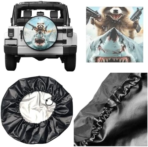 Raccoon Riding On Shark Spare Tire Cover - Image 3