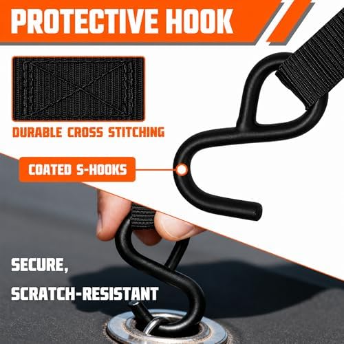 Ratchet Tie Down Straps 1in x 10ft 900 lbs Break Strength 8PK Black RUGOACE - Image 4